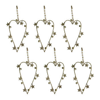 6PK LVD Hanger Heart Star Metal/Beads Hanging Ornament 18x10.5cm - Gold
