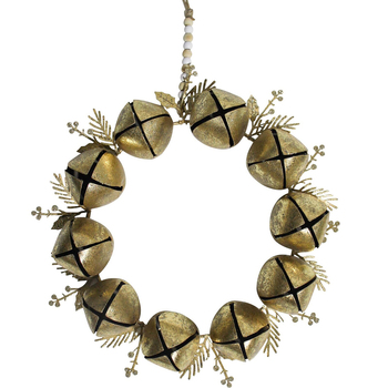 LVD 26x25cm Metal Bell Wreath Large Home Xmas Decor - Gold