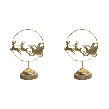 2PK LVD Metal Santa Sleigh w/ Led Christmas Decoration - Gold