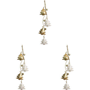 3PK LVD Hanging Tree Cluster Metal/Beads Ornament Decor 40cm Gold
