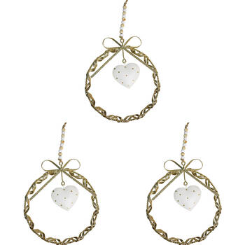 3PK LVD Twist Wreath Heart Large Metal/Beads Hanging Ornament 17x15cm - Gold