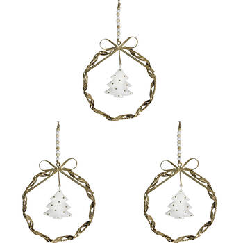 3PK LVD Metal/Beads Twist Wreath Tree Hanging Ornament Large - Gold/White