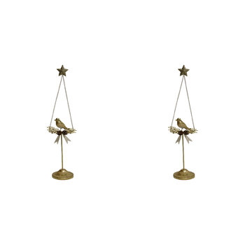 2PK LVD Metal Bird Stand Christmas Decoration 41cm - Gold
