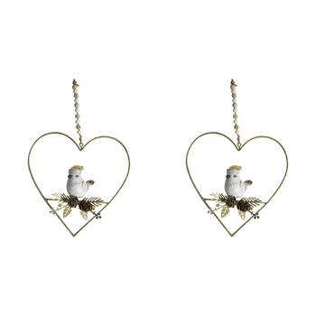 2PK LVD Heart w/ Bird Christmas Hanging Ornament 16cm - Gold/White