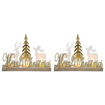 2PK LVD Metal/MDF Merry Christmas Tealight Xmas Decoration - Gold