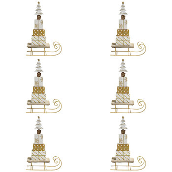 6PK LVD Metal/MDF Sleigh Xmas Present Stack Christmas Decoration 21cm