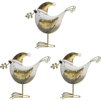 3PK LVD 14x11cm Metal Santa Bird Medium Home/Office Xmas Decor