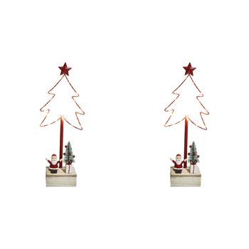 2PK LVD 39x14cm Metal/MDF Santa Tree w/ LED Home Decor - Red