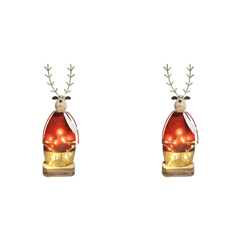 2PK LVD Metal/MDF Royal Reindeer w/ Lighted Star Christmas Decoration 31cm - Red