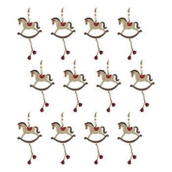 12PK LVD Hanging Rocking Horse Wooden Ornament Decor 23cm Red