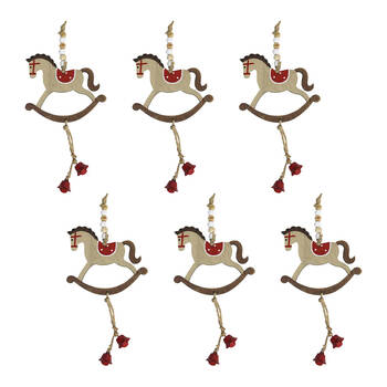 6PK LVD Hanging Rocking Horse Wooden Ornament Decor 23cm Red