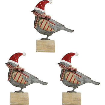 3PK LVD 14x12cm Metal/MDF French Xmas Bird Home/Living Room Decor