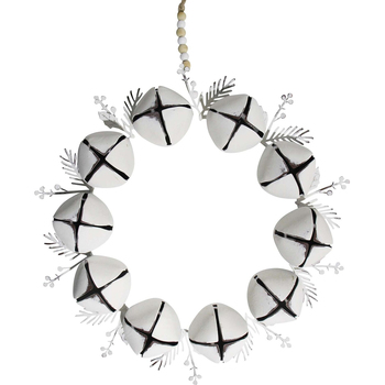 LVD Xmas Wreath Bells Metal/Beads Hanging Ornament Large - White