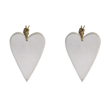 2PK LVD Metal/Jute 14.5cm Home Decorative Hanging Heart Ornament Medium - White