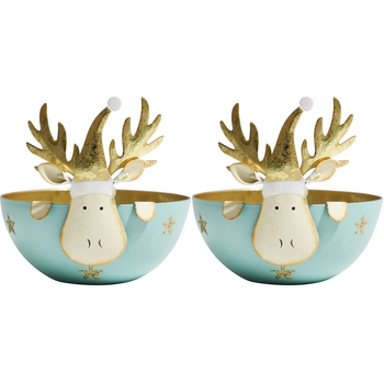 2PK LVD 15x15cm Metal Rudolf Bowl Large Home Xmas Decor - Aqua