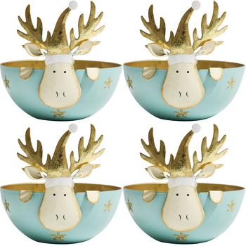 4PK LVD 15x15cm Metal Rudolf Bowl Large Home Xmas Decor - Aqua