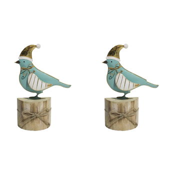2PK LVD 18x13cm Metal/MDF Bird Home Ornament Decor - Aqua