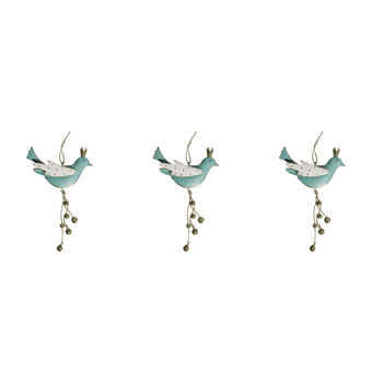 3PK LVD Metal/Beads Hanging Bird w/ Bells Christmas Ornament Decor 32cm Aqua