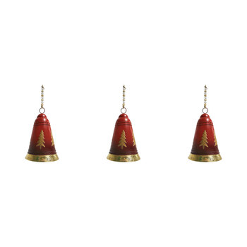 3PK LVD Metal Bell Beaded Chain Christmas Decoration 15x9.5cm - Red/Gold