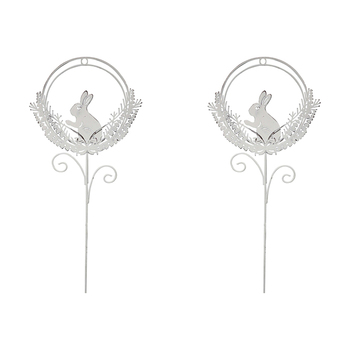 2PK LVD Metal 51cm Pot Stake Decorative Ornament Rabbit/Wreath