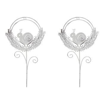 2PK LVD Metal 51cm Pot Stake Decorative Ornament Snail/Wreath