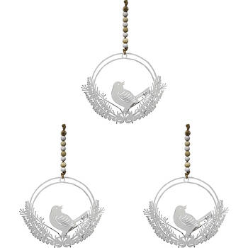 3PK LVD Metal Bird Botannical Wreath Home Hanging Decor 13x11cm - White