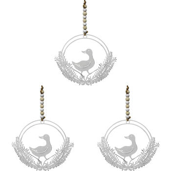 3PK LVD Metal Duck Botannical Wreath Home/Garden Decor 13x11cm - Silver