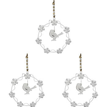 3PK LVD Metal Ring A Ring Bird Home/Garden Decor 17x17cm - White