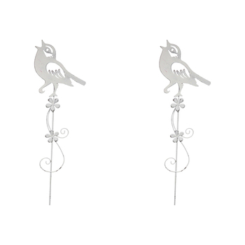 2PK LVD Metal 47cm Pot Stake Decorative Ornament Bird Song