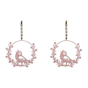 2PK LVD Metal 13.5cm Hanging Bird Wreath Home Decor - Pink