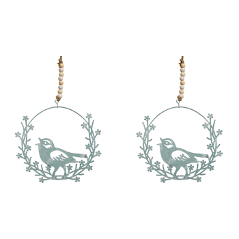 2PK LVD Metal 13.5cm Hanging Bird Wreath Home Decor - Blue