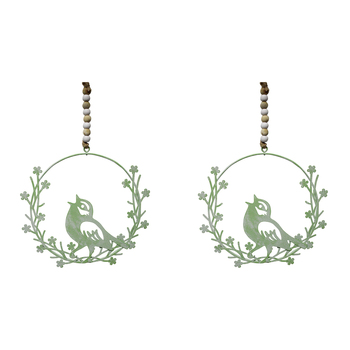 2PK LVD Metal 13.5cm Hanging Bird Wreath Home Decor - Sage