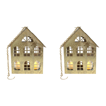 2PK LVD 26x20cm Metal Xmas House Candle Holder Home Decor - Gold
