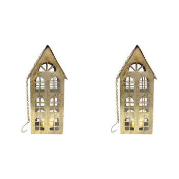 2PK LVD 27x12cm Metal Xmas Terrace House Candle Holder Home Decor - Gold