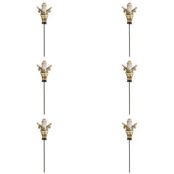6PK LVD Metal/Resin Santa Pot Stake Christmas Decoration 39cm - Gold