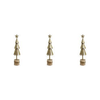 3PK LVD Metal/Wood Xmas Tree On Stump Christmas Decoration Med 26.5cm - Gold