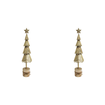 2PK LVD Metal/Wood Xmas Tree On Stump Christmas Decoration Lrg 37.5cm - Gold