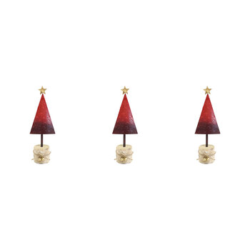 3PK LVD Metal/Wood Gold Star Red Tree w/ Stump Christmas Decoration 25cm