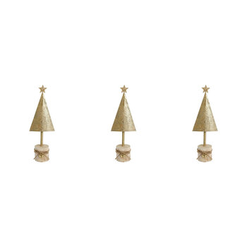 3PK LVD Metal/Wood Xmas Tree w/ Star Christmas Decoration 9x25cm - Gold