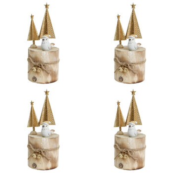 4PK LVD Metal/Wood Xmas Trees Bird Stump Christmas Decoration 7x18.5cm