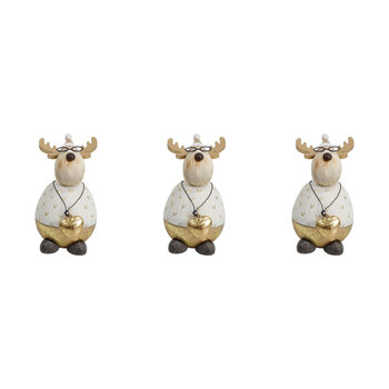 3PK LVD Wood/Resin Buster Deer Christmas Decoration Small 11cm - White