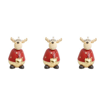 3PK LVD Wood/Resin Large Buster Deer Christmas Decoration 14cm - Red