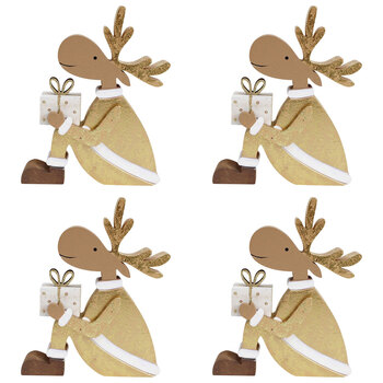 4PK LVD Wooden Gifting Reindeer Christmas Decoration Sml - Gold/Brown