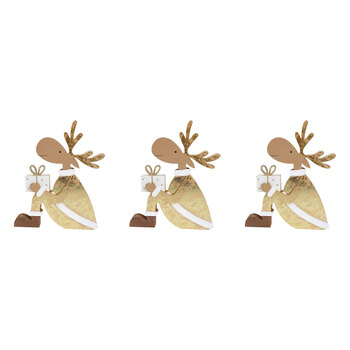 3PK LVD Wooden Gifting Reindeer Christmas Decoration Med - Gold/Brown