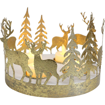 LVD 16x16cm Metal/Wood Merry Go Round Deer Candle Holder - Gold