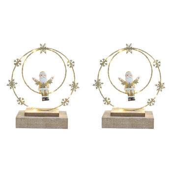 2PK LVD 22x37cm Metal/Wood LED Santa Ring Stars Home Decor - Gold 