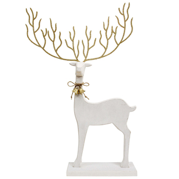 LVD Wooden Mystical Reindeer Christmas Decoration Large - White/Gold