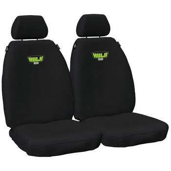 Hulk Toyota Landcruiser Prado Canvas Front Seat Covers Black/Green Stitch