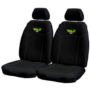 Hulk Universal Heavy Duty Canvas Seat Covers Front Black/Green Stitch