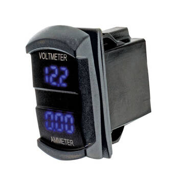 Hulk Switch Size Dual Vehicle Voltmeter & Ammeter 12-24V Blue Illumination